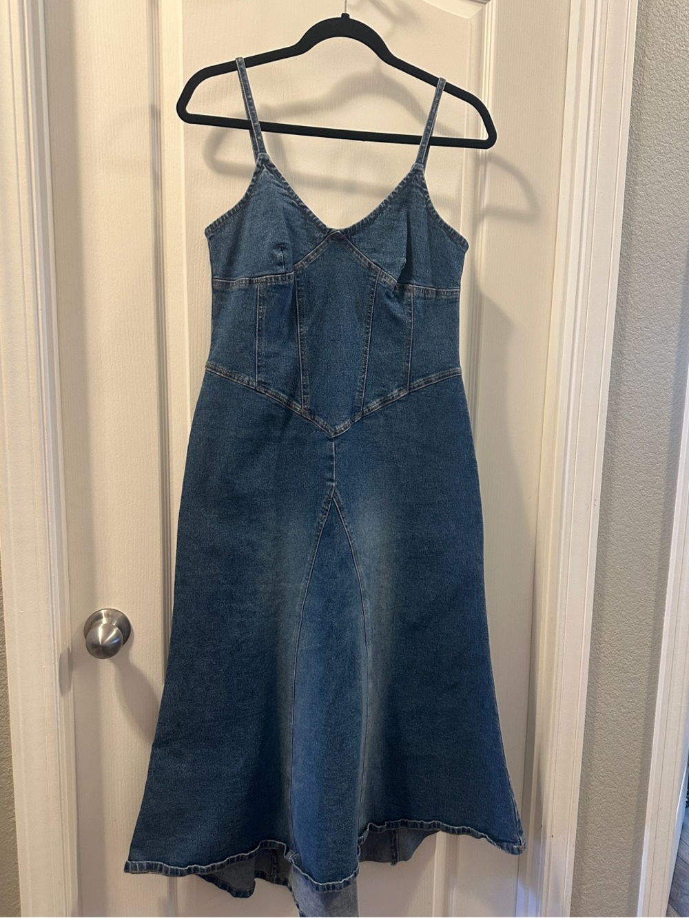Moda International Denim Spaghetti-Strap Midi Dress in Blue